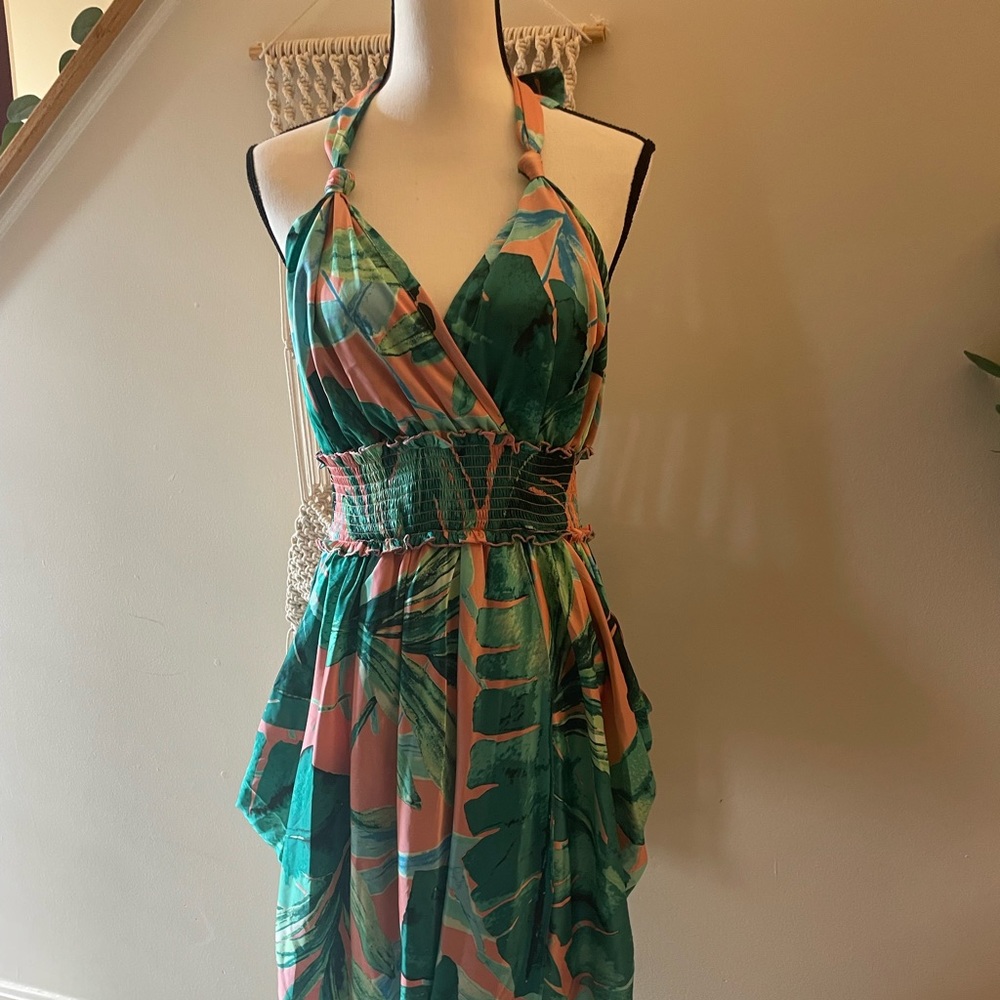 Satin Palm tree long dress